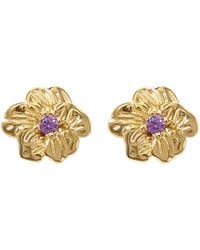 Harfi - Amethyst February Birthstone Birthflower Plated Stud Earrings - Lyst