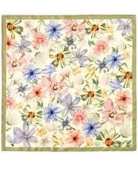 Asyii - Neutrals Printed Floral Silk Twill Square - Lyst
