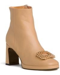 Beautiisoles by Robyn Shreiber Made in Italy - Neutrals Scarlet Leather Bootie With Rhinestones Comfortable & Dressy For Evening - Lyst