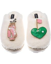 Laines London - Teddy Closed Toe Slippers With Golf Lover Brooches - Lyst