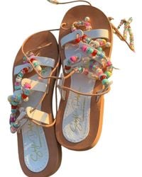 Sibylla Delphica - Neutrals Leather Sandals With Beads - Lyst