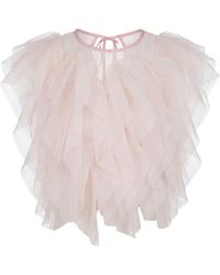 Modenaire - Sheer Tulle Blouse With Cascading Ruffles - Lyst