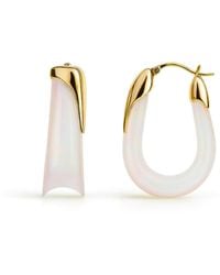 Gold & Honey - Pearl Sculpted U Lucite Birthstone Hoop Earrings - Lyst