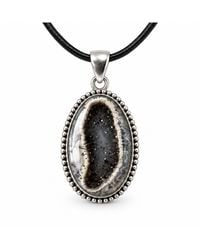 Saéa - And Chalk Dendritic Agate Oval Pendant Necklace On Cord - Lyst