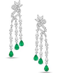 Artisan - Solid White Gold Natural Emerald Diamond Chandelier Earrings Handmade Jewelry - Lyst