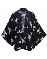 Artemis Muse - Neutrals Japanese Origami Bird Print & Ivory Short Light Weight Kimono - Lyst