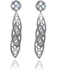 Georgina Jewelry - Silver Blue Topaz Signature Crystal Three Leaf Earrings - Lyst