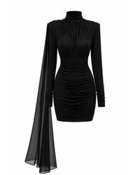 Mandragora - Mini Dress With Ruched Skirt And Scarf Roa - Lyst