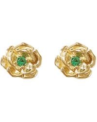 Harfi - Emerald May Birthstone Hawthorn Birthflower Plated Stud Earrings - Lyst