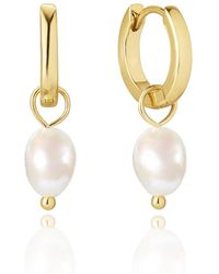 Unaloe - Hoop Earrings With Natural Pearl Pendant - Lyst