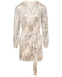 Urban Touch - Long Sleeve Sequin Wrap Dress Cream - Lyst