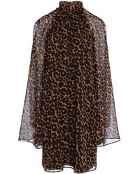 concept A trois - Leopard Midi Dress With Wide Sleeves - Lyst