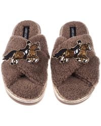 Laines London - Neutrals Neutral Boucle Slippers With Dressage Horse Brooches - Lyst