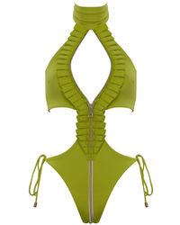 ANTONINIAS - Ahmosy Cut-Out One-Piece Swimsuit With Ruffles And Adjustable Front Zipper - Lyst