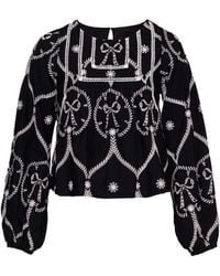 Rose & Nancy - Charlie & Ivory Bow Embroidered Long Sleeve Blouse - Lyst
