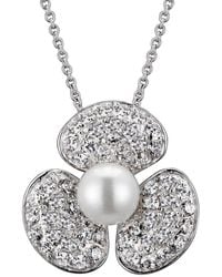 Genevive Jewelry - Sterling Plated With Cubic Zirconia & Mother Of Pearl Round Flower Pendant Necklace - Lyst