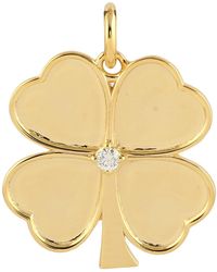 Artisan - 14k Solid Yellow Gold Pave Diamond Clover Shape Flower Charm Pendant - Lyst