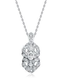 Genevive Jewelry - Sterling Rhodium Plated Cubic Zirconia Pendant Necklace - Lyst