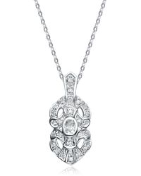 Genevive Jewelry - Sterling Silver Rhodium Plated White Cubic Zirconia Pendant Necklace - Lyst