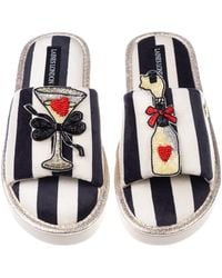 Laines London - Flatform Stripe Open Toe Slippers With Popping Champagne Brooches - Lyst