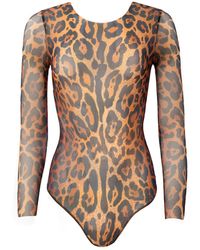 Rodasoleil Smart Swimwear - Tan-Through Mesh One-Piece Swimsuit With Sleeves Leopard - Lyst