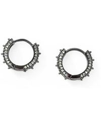 Jagged Halo Jewelry - Crystal Spike Mini Huggie Hoop Earrings Rhodium - Lyst