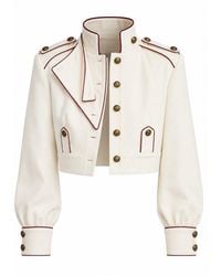 Julia Allert - Neutrals Designer Piped Cropped Denim Jacket – Ivory - Lyst