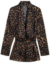 Nocturne - Printed Leopard Belted Jacket - Lyst