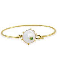 Vintouch Italy - Rebel Rebel Pearl & Emerald Cuff Bracelet - Lyst