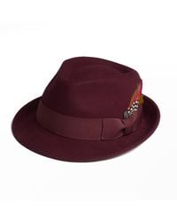 Dasmarca Hats - Darwin Burgundy Felt Trilby With Feather - Lyst