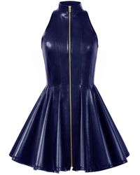 Kargede - Pleated Leather Mini Dress – Evening Zip Up With High Neck & Designer Faux - Lyst
