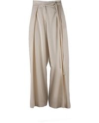 Una Berzina - Neutrals Ivory Wide-Leg Trousers With Asymmetrical Closure - Lyst