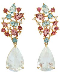 Artisan - Aquamarine, Multi Tourmaline & Moonstone Diamond Drop Earrings - Lyst