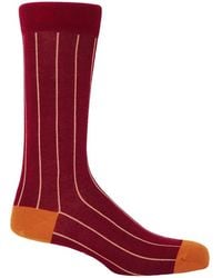 Peper Harow - Made in England - Crimson Pin Stripe Socks - Lyst