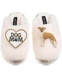 Laines London - Neutrals Teddy Closed Toe Slippers With Dog Mum/Mom & Fawn & Greyhound Brooches - Lyst