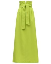 Julia Allert - High Waist A-Line Long Skirt With Belt Lime - Lyst