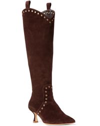 Beautiisoles by Robyn Shreiber Made in Italy - Vanesa Suede Tall Low Heel Boot Comfortable With Studs For Dressy Work & Evening - Lyst
