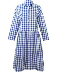 Zenzee - Cotton Linen Gingham Shirt Dress Cobalt - Lyst