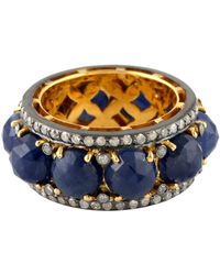 Artisan - 18k Yellow Gold 925 Sterling Silver Diamond Band Ring Blue Sapphire Gemstone Jewelry - Lyst