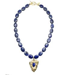 Farra - Oval Lapis With Heart Charm Short Necklace - Lyst