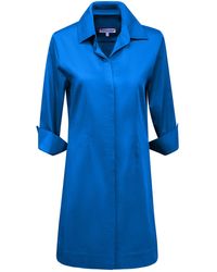 Perlavera - Ciam Azur Solid Cotton Satin Three Quarter Sleeve Length Slim Fit Mini Dress - Lyst
