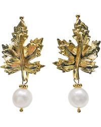 Farra - Maple Leaves With Freshwater Pearls Statement Earrings - Lyst