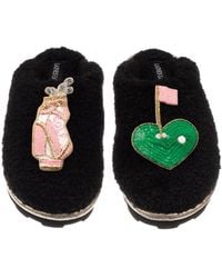 Laines London - Teddy Closed Toe Slippers With Golf Lover Brooches - Lyst