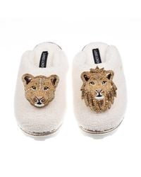 Laines London - Neutrals Teddy Closed Toe Slippers With Lion & Lioness Brooch - Lyst