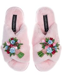 Laines London - Classic Laines Slippers With Double Floral Bouquet Brooches - Lyst