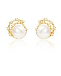 Pearls of the Orient Online - Stella Cultured Freshwater Pearl Stud Earrings With Sparkle Swirl - Lyst