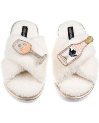 Laines London - Neutrals Laines Neutral Boucle Slippers With Angelic Rose Wine Brooches - Lyst