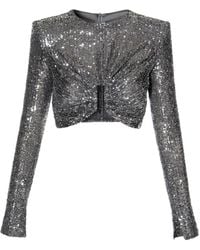AGGI by HALEWSKI - Meg Diamond Sequined Crop Top With Long Sleeves - Lyst