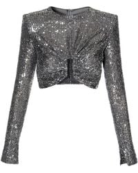 AGGI by HALEWSKI - Meg Diamond Sequined Crop Top With Long Sleeves - Lyst