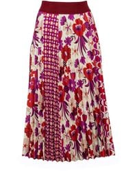 Lalipop Design - Half Circle Pleated Midi Skirt With Floral & Geometric Print - Lyst